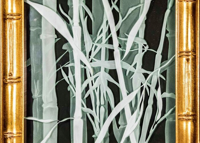 Carved Glass Greeting Card featuring the glass art Midnight Bamboo by Alone Larsen