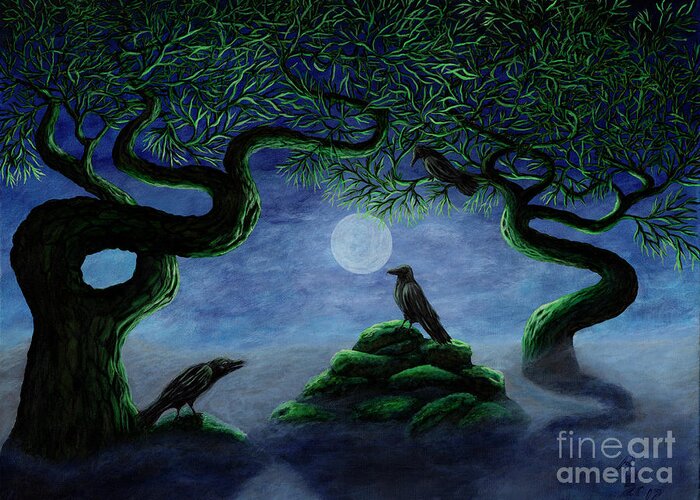 Rebecca Greeting Card featuring the painting Midnight Green by Rebecca Parker