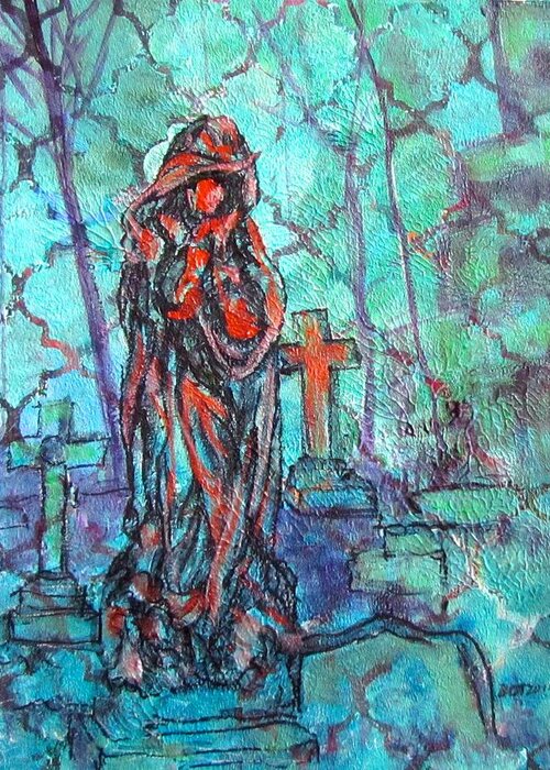 Statue Greeting Card featuring the painting Midnight in the Garden of Good and Evil by Barbara O'Toole