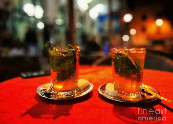 Mint Tea Greeting Card featuring the photograph MIdnight mint tea for two by Jarek Filipowicz