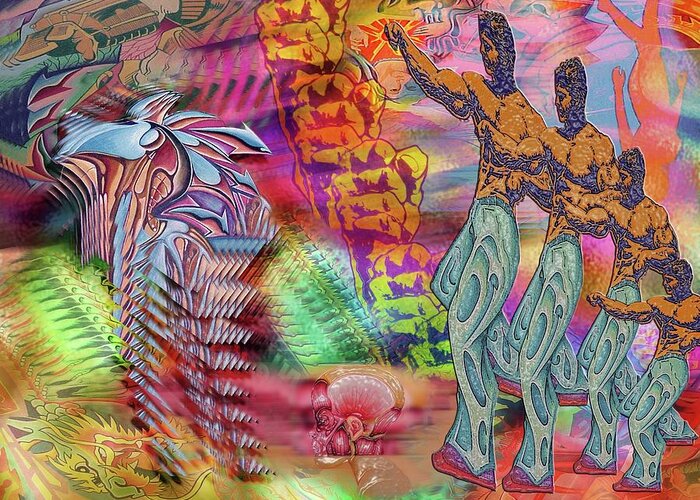 Spiritual Psychedelic Pop Greeting Card featuring the digital art Might is Not Right by Andrew Chambers