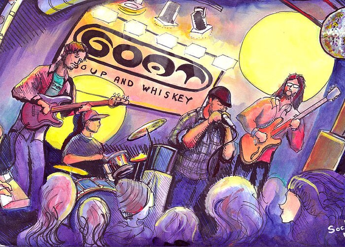 Miles Greeting Card featuring the painting Miles Guzman Band by David Sockrider