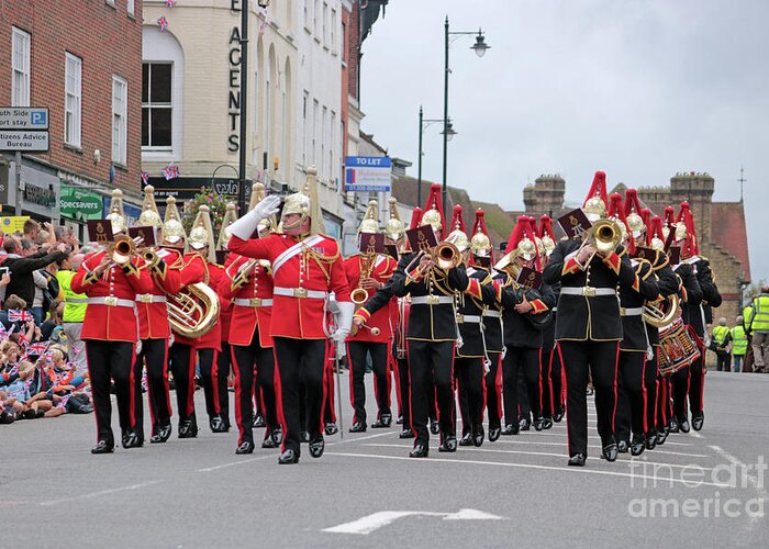 Military Parade Dorking Surrey Uk Band British Uniform Army Marching Greeting Card featuring the photograph Military Marching Band Dorking Surrey UK by Julia Gavin