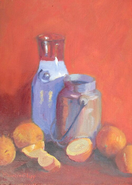 Canister Greeting Card featuring the painting Milk and Oranges by Maureen Obey