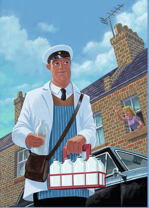 Milkman Greeting Card featuring the painting Milkman On Daily Milk Delivery In Urban Old Street by Martin Davey