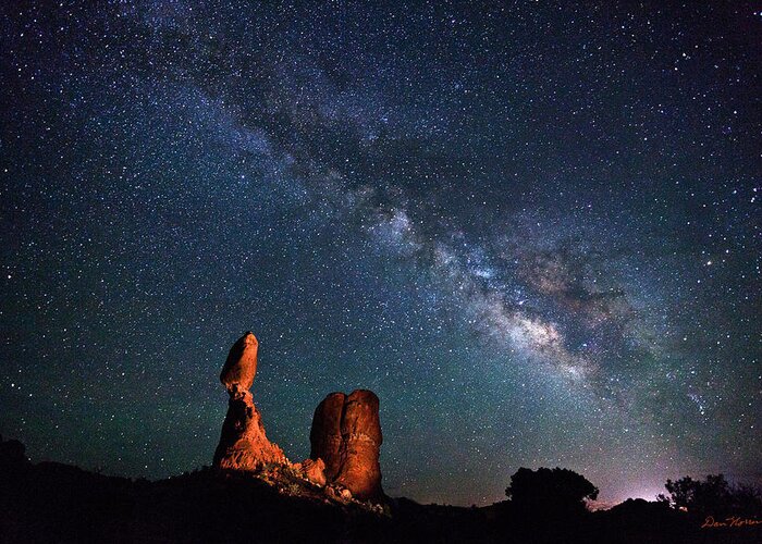 Balanced Rock Greeting Card featuring the photograph Milky Way over Balanced Rock by Dan Norris