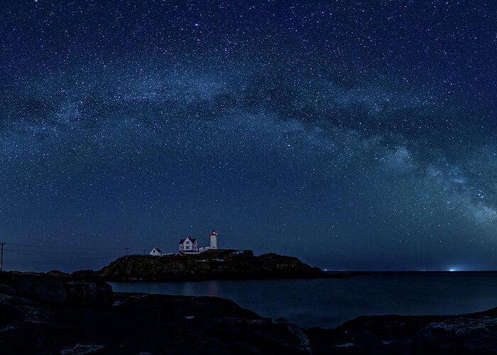 Milky Way Greeting Card featuring the photograph Milky Way over Nubble by Darryl Hendricks