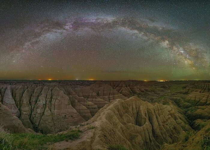 Milky Way Greeting Card featuring the photograph Milky Way Over Panorama Point, Badlands National Park by Hal Mitzenmacher