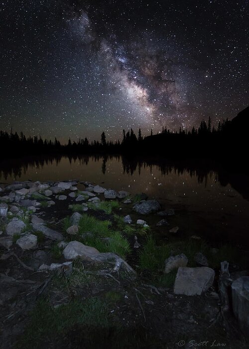 Milky Way Greeting Card featuring the photograph Milky Way over Pass Lake by Scott Law
