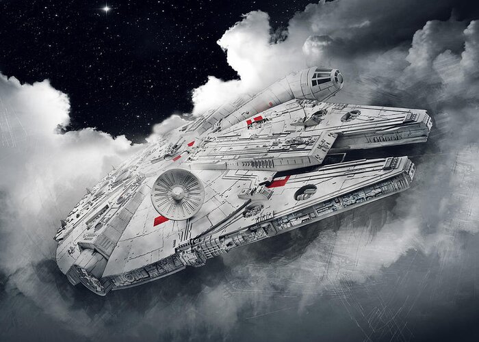 Millennium Falcon Greeting Card featuring the digital art Millennium Falcon by Afterdarkness