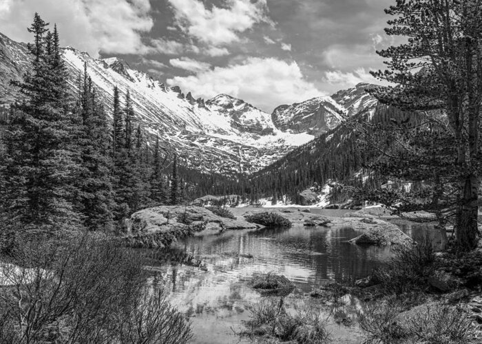 Millls Greeting Card featuring the photograph Mills Lake Black and White by Aaron Spong