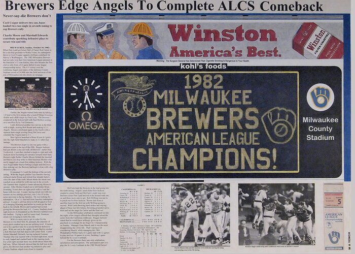 Major League Baseball Greeting Card featuring the drawing Milwaukee Brewers 1982 AL Pennant by Marc Yench