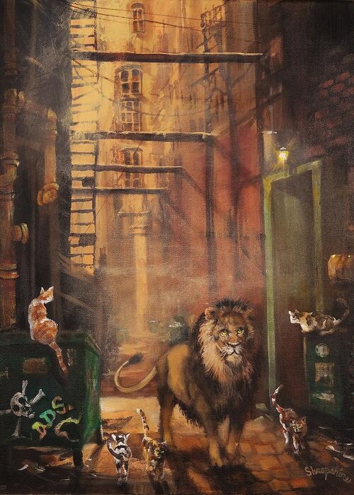 Milwaukee Lion Greeting Card featuring the painting Milwaukee Lion by Tom Shropshire