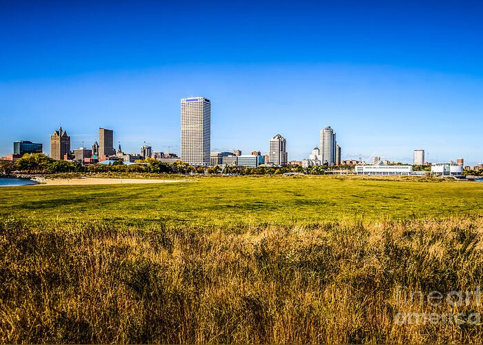 America Greeting Card featuring the photograph Milwaukee Skyline Photo with Lakeshore State Park by Paul Velgos