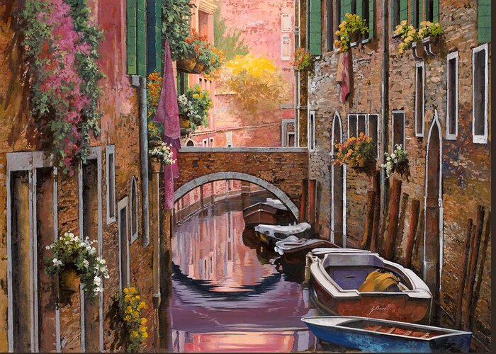 Venice Greeting Card featuring the painting Mimosa Sui Canali by Guido Borelli