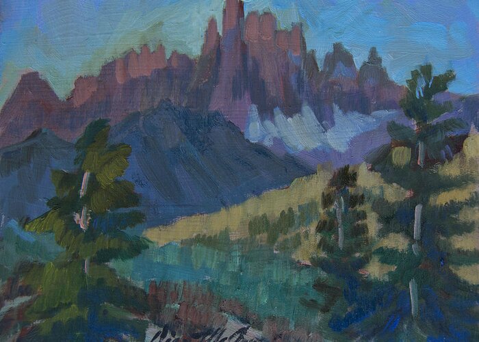 Sierra Nevadas Greeting Card featuring the painting Minarets Vista at Mammoth Mountain by Diane McClary