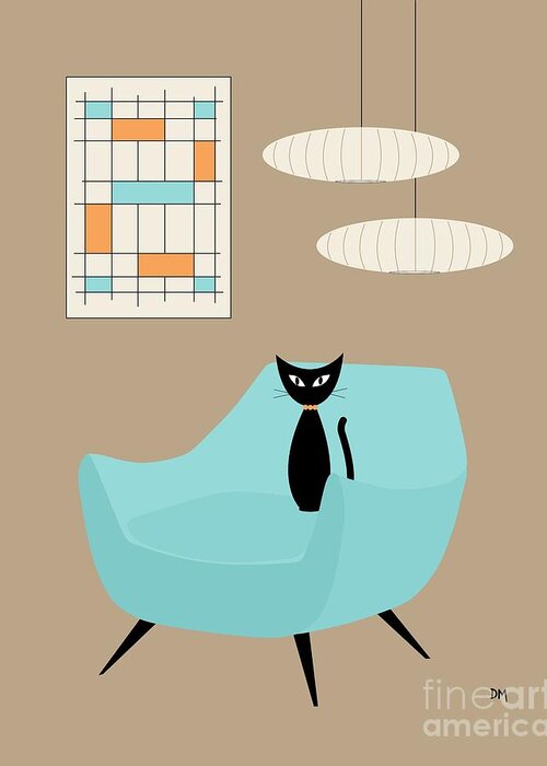 Mid Century Modern Greeting Card featuring the digital art Mini Abstract with Blue Chair by Donna Mibus