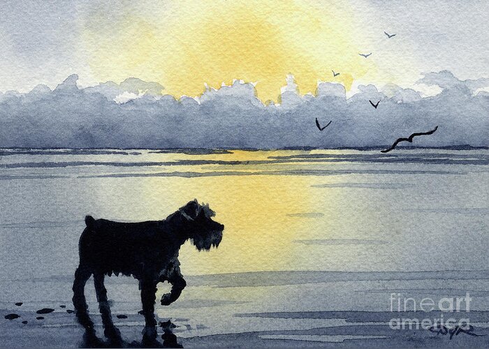 Mini Greeting Card featuring the painting Miniature Schnauzer at Sunset by David Rogers