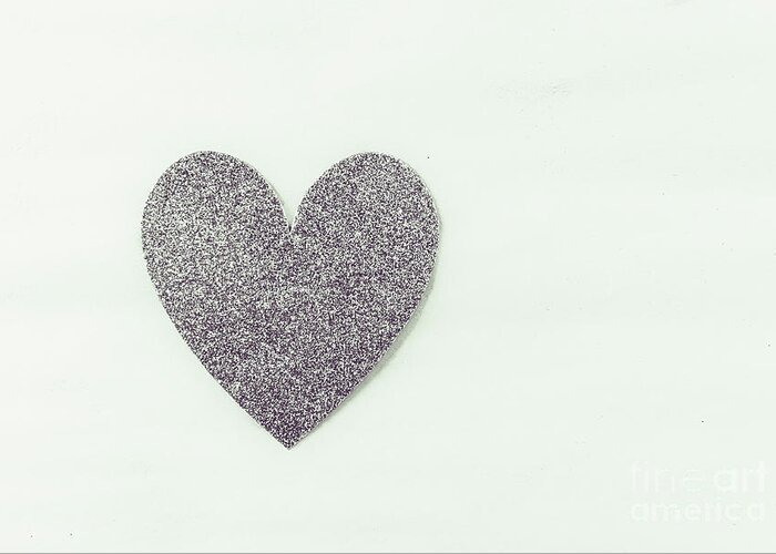 Valentine Greeting Card featuring the photograph Minimalistic Silver Glitter Heart by Andrea Anderegg