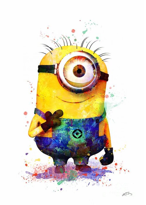 Watercolor Print Greeting Card featuring the digital art Lovely Minion Colorful Watercolor Art by White Lotus