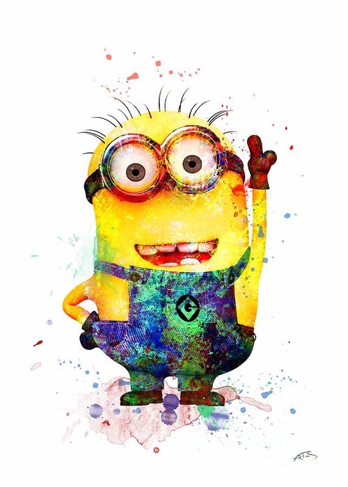 Watercolor Print Greeting Card featuring the digital art Minion Watercolor Print by White Lotus