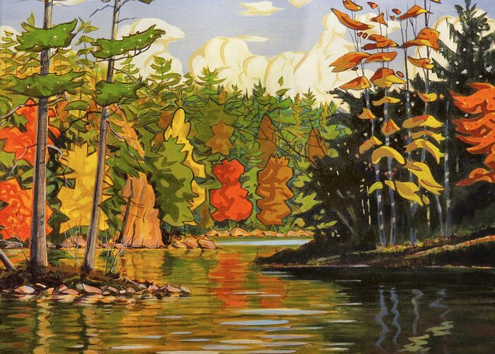 Canada Greeting Card featuring the painting Mink Lake Narrows by David Gilmore