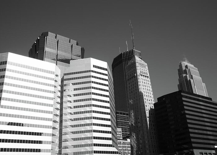 America Greeting Card featuring the photograph Minneapolis Skyscrapers BW 5 by Frank Romeo
