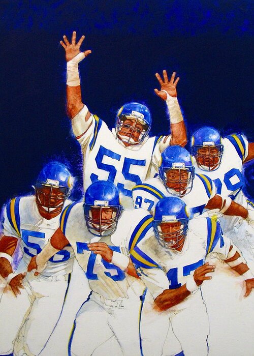 Acrylic Painting Greeting Card featuring the painting Minnesota Vikings Front Four by Cliff Spohn