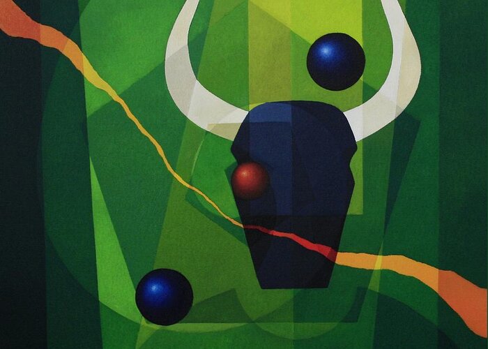 Abstract Greeting Card featuring the painting Minotaur - II by Alberto DAssumpcao