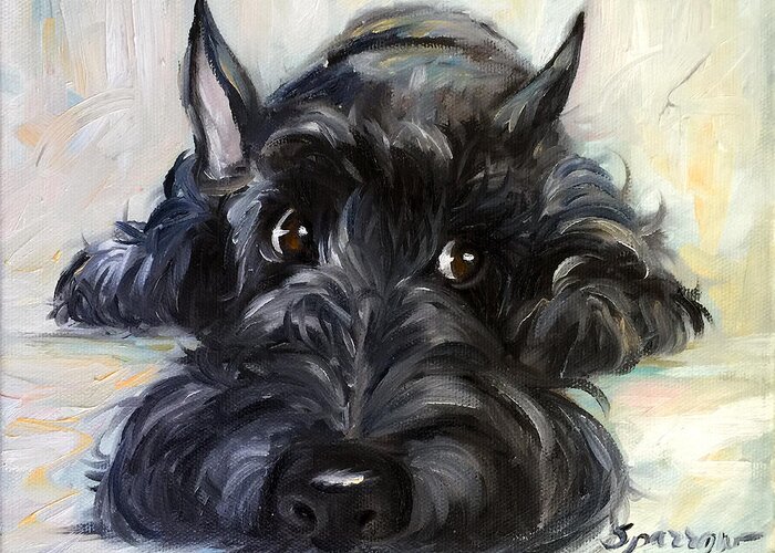 Scottie Greeting Card featuring the painting Mischief by Mary Sparrow