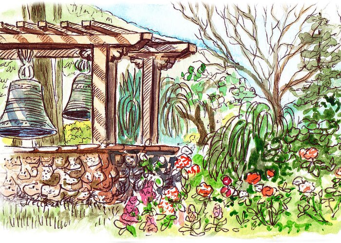 Garden Greeting Card featuring the painting Mission Garden San Louis Obispo by Irina Sztukowski