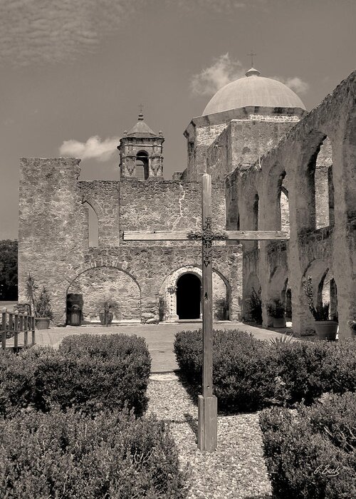 Old Greeting Card featuring the photograph Mission San Jose, Monochrome by Gordon Beck