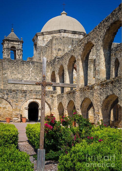 America Greeting Card featuring the photograph Mission San Jose Towers by Inge Johnsson