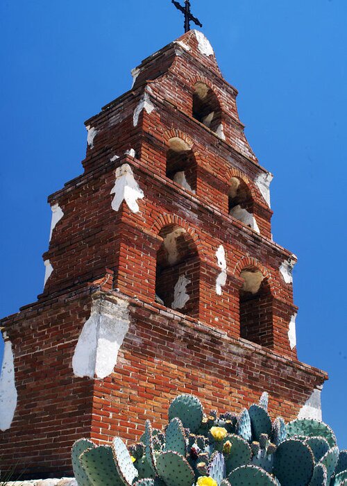 California Missions Greeting Card featuring the photograph Mission San Miguel Bell Tower by Gary Brandes