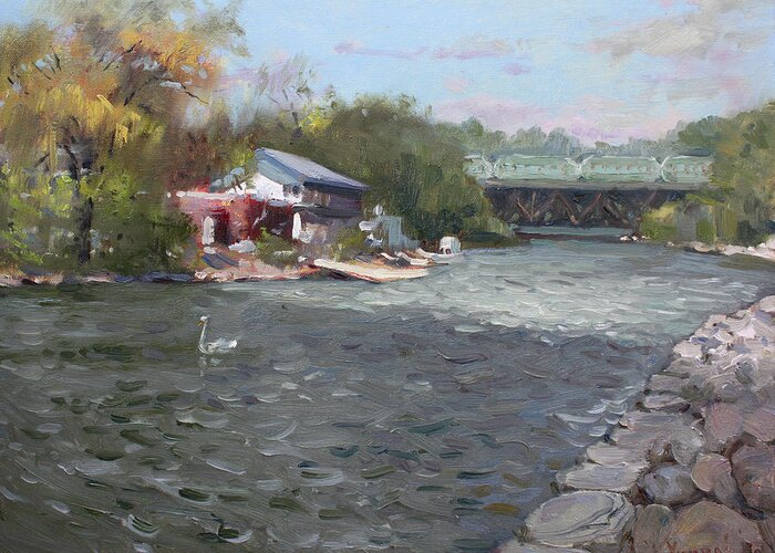 Mississauga Greeting Card featuring the painting Mississauga Canoe Club by Ylli Haruni