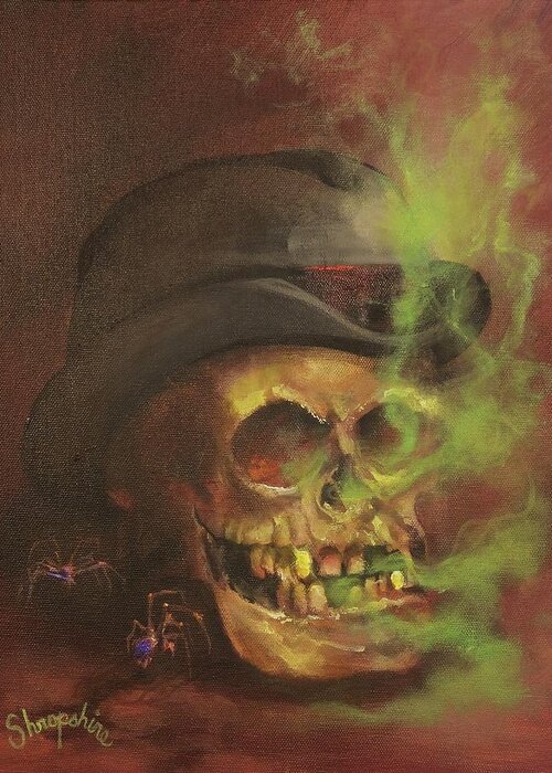 Halloween; Skull; All Hallows’ Eve; Trick-or-treat Greeting Card featuring the painting Mister Bones by Tom Shropshire