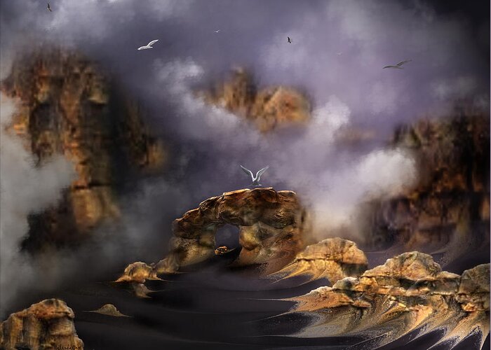 Digital Art Greeting Card featuring the digital art Misty Mountain Sunrise by Artful Oasis