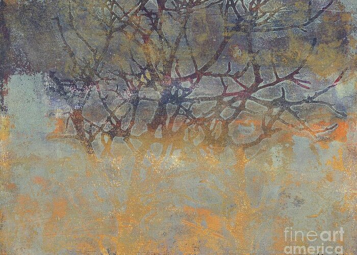 Abstract Greeting Card featuring the painting Misty Trees by Laurel Englehardt