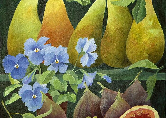 Pear Greeting Card featuring the painting Mixed fruit by Jennifer Abbot
