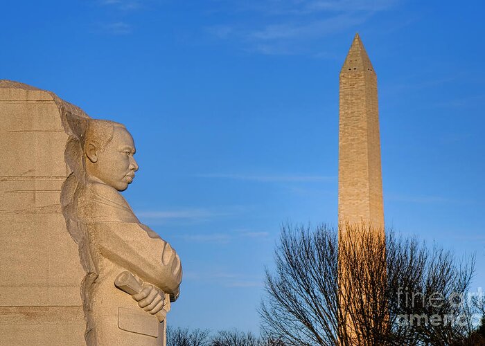 Washington Greeting Card featuring the photograph MLK and Washington Monuments by Olivier Le Queinec