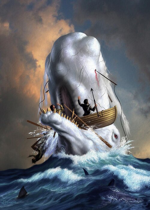 Moby Dick Greeting Card featuring the digital art Moby Dick 1 by Jerry LoFaro