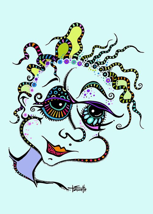 Color Added To Black And White Drawing Of Girl Greeting Card featuring the digital art Modern Day Medusa by Tanielle Childers