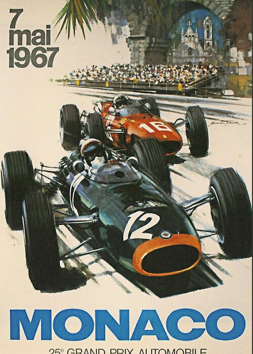 Monaco Grand Prix Greeting Card featuring the digital art Monaco Grand Prix 1967 by Georgia Fowler
