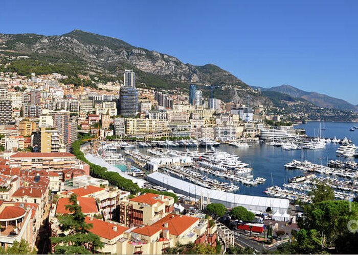 Yhun Suarez Greeting Card featuring the photograph Monaco Port Hercule Panorama by Yhun Suarez