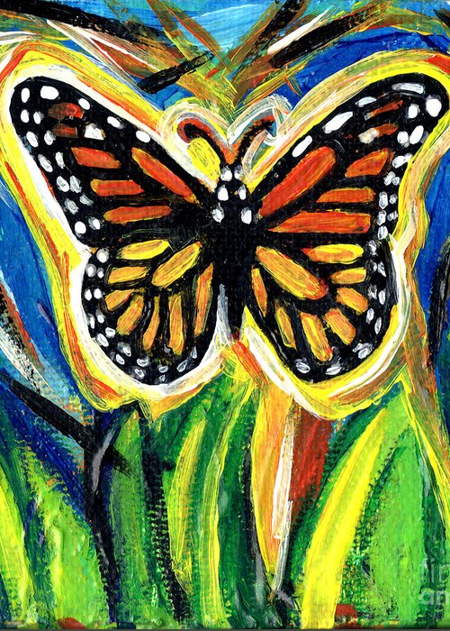 Monarch Greeting Card featuring the painting Monarch Butterfly With Grass by Genevieve Esson