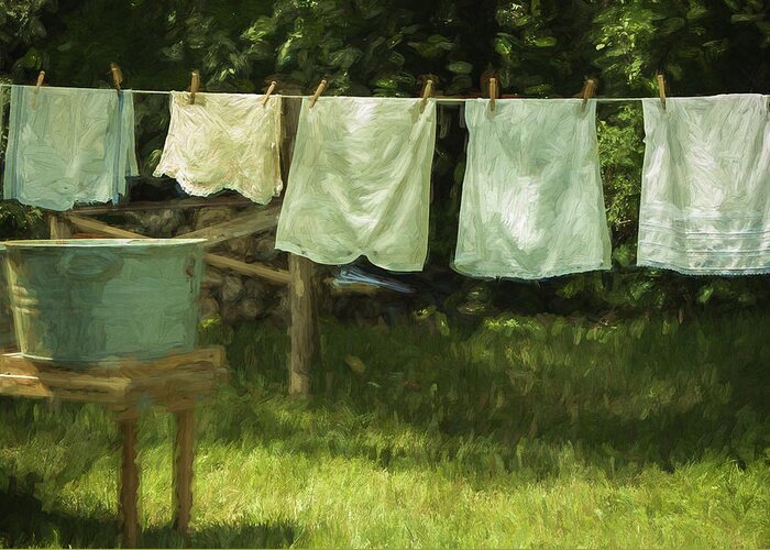 1940's Laundry Greeting Card featuring the digital art Monday was Wash Day by Patrice Zinck