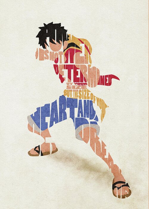 Monkey Greeting Card featuring the digital art Monkey D. Luffy Typography Art by Inspirowl Design