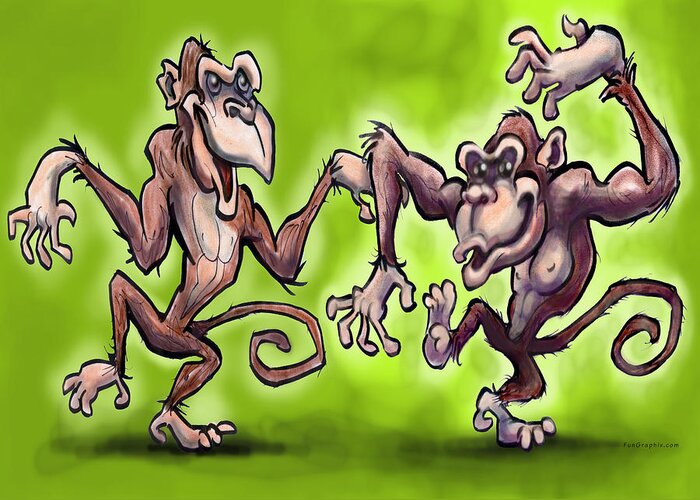 Monkey Greeting Card featuring the painting Monkey Dance by Kevin Middleton