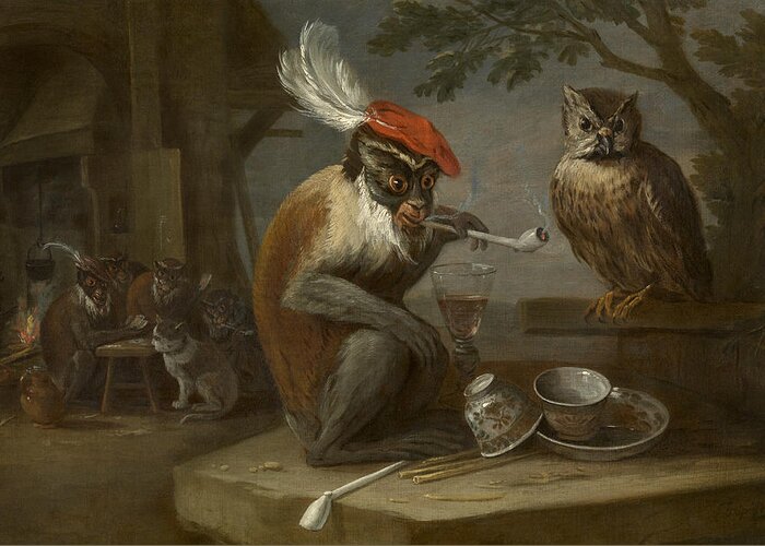 17th Century Art Greeting Card featuring the photograph Monkey Trick by David Teniers the Younger