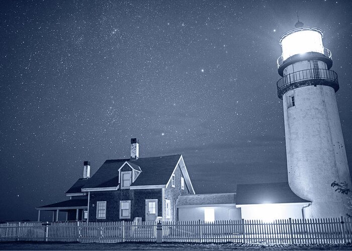 Truro Greeting Card featuring the photograph Monochrome Blue Nights Highland Light Truro Massachusetts Cape Cod Starry Sky by Toby McGuire